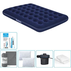 Bestway luchtbed - Twijfelaar - 137 x 191 x 22 cm - Blauw - Inclusief Hoeslaken - Kussen - Kussenbeschermer - Pomp en Reparatieset