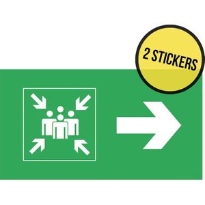 Stickers | 20 x 10 cm | Pictogram | Verzamelplaats evacuatie | 2 stuks | Pijl naar rechts | Vluchtroute | Noodgeval | Brandweg | Noodsituatie | Nooddeur | Brandweer | Verzamelpunt | Brand | Noodgeval | Calamiteit | Rechthoek | Universeel