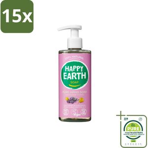 15 x Happy Earth – Handzeep – 100% Natuurlijk Lavender Ylang – 300 ml - Grootverpakking - Natuurlijke Handzeep - Vegan Handzeep - Lavendel Handzeep - Ylang Handzeep - Huidvriendelijke Handzeep
