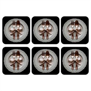 Onderzetters voor glazen - Rose - Strik - Bestek - 10x10 cm - Glasonderzetters - 6 stuks