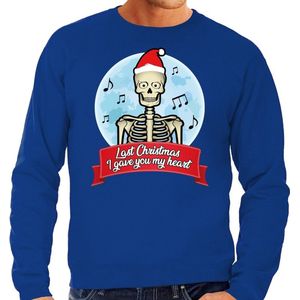 Grote maten foute Kersttrui / sweater - Last Christmas I gave you my heart - skelet - blauw voor heren - kerstkleding / kerst outfit XXXXL