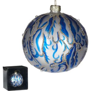 Goodwill Kerstbal Swirl-Delfts Blauw Glas Wit-Blauw D 10 cm