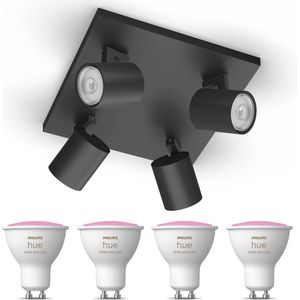 Philips Myliving Runner Opbouwspot met Philips Hue White & Color Ambiance GU10 - Spotjes Opbouw - Bluetooth - 4 Lichtpunten - Zwart
