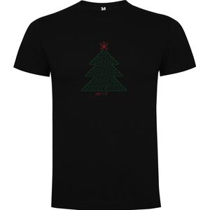 Zwart T-Shirt met “Kerstboom - Labyrint - Kerst“ Print Full Color Maat S