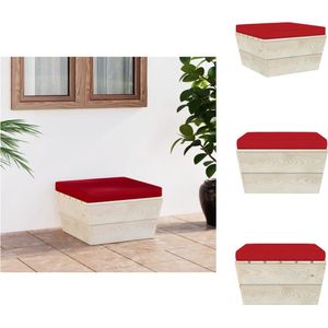 vidaXL Hocker Pallet - 60 x 60 x 30 cm - Rood kussen - Tuinbank