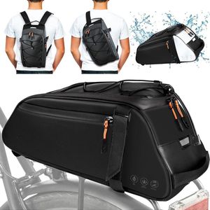 4-in-1 bagagedragertas, 10 l, waterdicht en reflecterend, multifunctionele fietstas voor bagagedrager, meerdere vakken, draagtas, schoudertas voor gebruik buitenshuis, grijs
