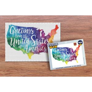 Puzzel Kleurrijke landkaart VS met quote - Legpuzzel - Puzzel 1000 stukjes volwassenen