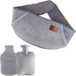Warmwaterkruik riem - rubberen warmwaterkruik 1 liter met zachte overtrek - tailleovertrek voor nek, schouders, rug, benen - grijs