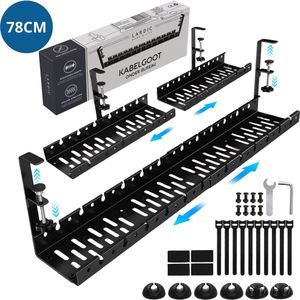 Lardic Metalen Kabel organiser Onder Bureau - Kabelgoot Bureau - Zonder boren - Kabelbox - Kabelhouder - Cable management - Opbergbox stekkerdoos - Inclusief accessoires - 2 delig set - 78 cm