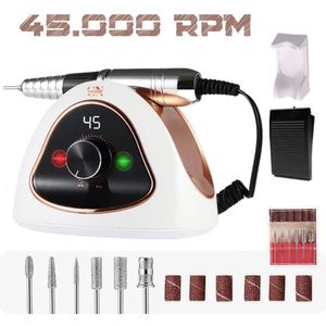 CACCIO® 2022 Nagelfrees M15 Wit-NIEUW 45000 RPM Electrische Nagelvijl-Acrylnagels-Gelnagels-Manicure en Pedicure Handen en Voeten-Nagels-Nail Drill Machine-Inclusief 6 bitjes-Rosegoud/wit-6 schuurrolletjes-Nagelboormachine-Tafel manicure en pedicure
