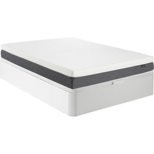 Vente-unique Set 140 x 190 cm bedbodem met opbergruimte, wit + matras met pocketveren en deklaag van schuim met vormgeheugen, schuim met 7 zones en afneembare hoes, dikte 25 cm - KEPUR van YSMÉE