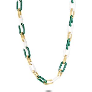 Twice As Nice Halsketting in edelstaal, goudkleurige en groene ovale schakels, ercu hars 40 cm+5 cm
