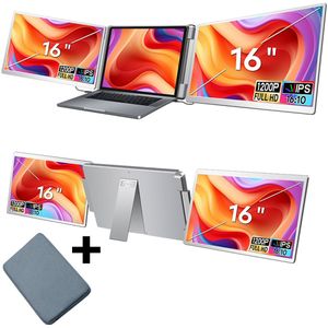 Stemap® Flex Portable Monitor Triple 16'' - Full HD 1920X1200P - Geschikt Voor 12” / 18.5” Tri-Screen - Laptop Scherm Uitbreider - Inclusief Beschermhoes en Kabels - 2 Jaar Garantie