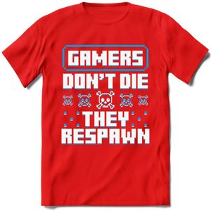 Gamers don't die pixel T-shirt | Blauw | Gaming kleding | Grappig game verjaardag cadeau shirt Heren – Dames – Unisex | - Rood - M