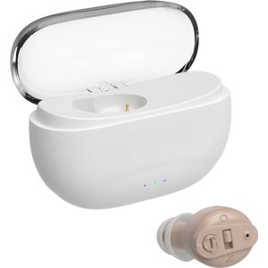 Pro Care Excellent Quality® Mini Intelligent digitaal Gehoorapparaat met 16 Channel geluid reductie - oplaadbaar voor in het oor (IHO) Universeel links of rechts - Gehoorapparaat Oplaadbaar - Gehoorversterker - Zwart - FAGG - Beige Case Wit