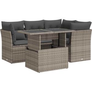 vidaXL Loungeset 5-delig - Poly Rattan - Grijs
