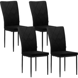 Rootz Eetkamerstoelen Set van 4 - Fluwelen stoelen - Hoge rugleuning, metalen poten - Comfortabel, ergonomisch, duurzaam - 42 cm x 94,5 cm x 59 cm - Zwart