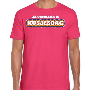 Bellatio Decorations Gay Pride T-shirt voor heren - roze - kusjesdag - regenboog - LHBTI XL