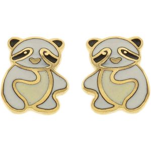 Behave Oorbellen oorstekers panda goud kleur met wit en creme emaille 1cm