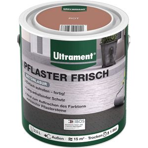 Ultrament Pleister Fresh Betonbeits - Rood, 2,5 liter: Gemakkelijk aan te brengen, UV- en weerbestendig, sneldrogend, ideaal voor buitenruimtes en absorberende betonblokken.