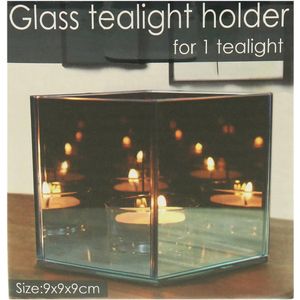 Waxinelichtje  houder voor 1 Theelicht Houder 9x9CM Glas Waxinelicht met spiegelglas