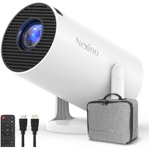 Nexino® Pro Mini Beamer 2025 - Projector met Netflix, YouTube & Disney+ - 4K-ondersteuning - Home Cinema - Android 14.0 - Wifi & Bluetooth - Incl. Opbergtas
