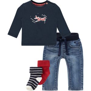 Noppies kledingset (4delig) Jeans met shirt met vliegtuig en sokjes  -Maat 56