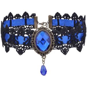 Akyol - Choker - gothic ketting - choker ketting dames - Blauwe ketting - 50 cm - chique ketting – dames – kanten ketting