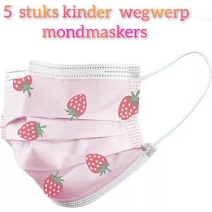 Kinder wegwerp mondmasker - Aardbei - 5 stuks