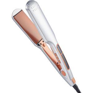 Stijltang, stijltang, multifunctionele krultang, stijltang met clip, professionele keramische stijltang, vermindert pluis, glanzend en glad hittestylingtool zilver