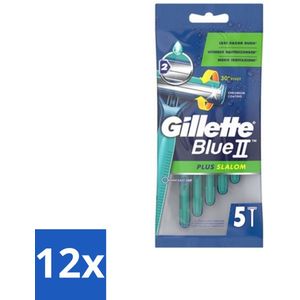Gillette Blue II - Plus Slalom - Wegwerpscheermesjes - 5 Scheermesjes - Voordeelverpakking - 12 stuks