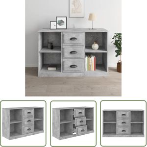 The Living Store Dressoir 104,5x35,5x67,5 cm bewerkt hout betongrijs - Dressoir - Kast - Houten Dressoir - Grijze Dressoir - Vintage Dressoir