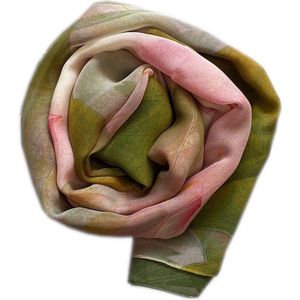 Sjaal Dames – Bloemen – Transparant – Roze/Groen