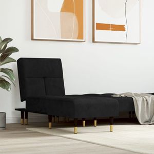 The Living Store Chaise Longue - Verstelbaar - Fluweel - Zwart - 55x140x70 cm