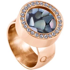 Quiges RVS Schroefsysteem Ring met Zirkonia Rosékleurig Glans 18mm met Verwisselbare Grijze Vlokjes Schelp 12mm Mini Munt