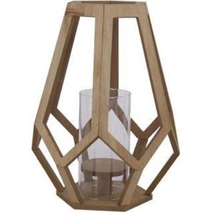 Windlicht Geometric Hout 27x27x33.5cmnatuur