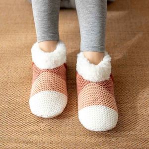 Pantoffelsokken - Dames Kerstmis Pluche Pantoffelsokken met Sherpa Voering - Warme Wintersokken - Effen Kleur - Zacht - Vintage - Fun Home Socks