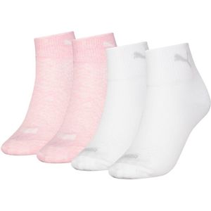 PUMA - Quartersokken - Wit en Roze - 4 Paar - Slijtvast Katoen