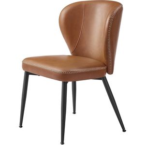 Rootz Caramel Brown Eetkamerstoel - Keukenstoel - Gestoffeerde stoel - Stalen frame - Hoog elastisch schuim - PU-leer - Multiplex - 55cm x 52cm x 79cm - Lichtgewicht - Stevig - Eenvoudige montage