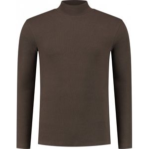 Purewhite - Heren Slim fit T-shirts Mockneck LS - Brown - Maat XS
