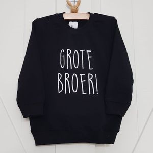 Sweater trui shirt voor kind - grote broer zwart Maat 74 - Big brother bro - Familie uitbreiding - Zwangerschap aankondiging hoera stoer ik word bekendmaking baby