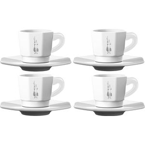 Bialetti Perfetto Espresso Kop en Schotel - Wit - set van 4 stuks