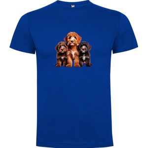 Kobalt Blauw T-Shirt met “Kleurrijke Staande Labradoodle Puppies “ Print Full Color Maat S