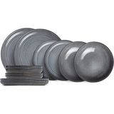 Cosy & Trendy - Serviesset Kentucky - Grijs - 12-delig - Voor 4 Personen - Dinerborden, Ontbijtborden en Diepe Borden