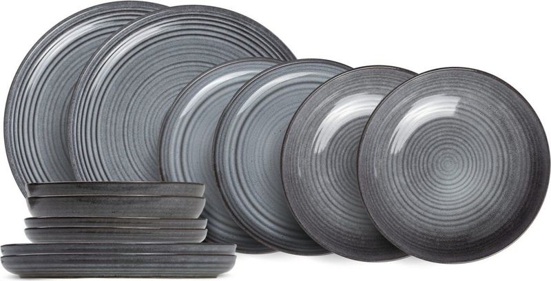 Cosy & Trendy - Serviesset Kentucky - Grijs - 12-delig - Voor 4 Personen - Dinerborden, Ontbijtborden en Diepe Borden