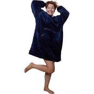 Fleece deken met mouwen en capuchon – Oversized hoodie deken met mouwen – Fleece deken – Fleece TV deken – Plaid met mouwen – hoodie blanket - Warm & zacht – Fleece poncho - Knuffelen – Marine blauw - Badrock