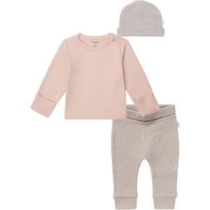 Noppies kledingset - 3delig - Broek Naura taupe - Shirt Neisse lichtblauw - Muts Nevel taupe - Maat 44