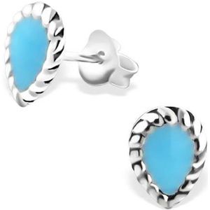 Aramat Jewels Oorbellen - Zilveren Bali Druppel Oorbellen – Blauw Emaille – 8x6mm - Zilver - Vrouwen - Kinderen - [8mm]
