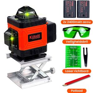 Kibani Kruislijnlaser 16 Lijnen Incl. Accessoire Koffer - Bouwlaser Zelfnivellerend - Kruislijnlaser Zelfnivellerend - Rotatielaser - Laserwaterpas - Lijnlaser - Oplaadbare Accu - Laser Groen - Met Beschermbril En Opberg Box