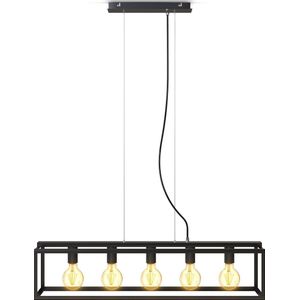 B.K.Licht - Metalen Hanglamp - zwart - voor binnen - industriële - met 5 lichtpunten - eetkamer - pendellamp - E27 fitting - excl. lichtbronnen